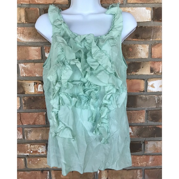 Banana Republic Women’s Mint Green Ruffled Front Silk Top Size Medium - Picture 4 of 8